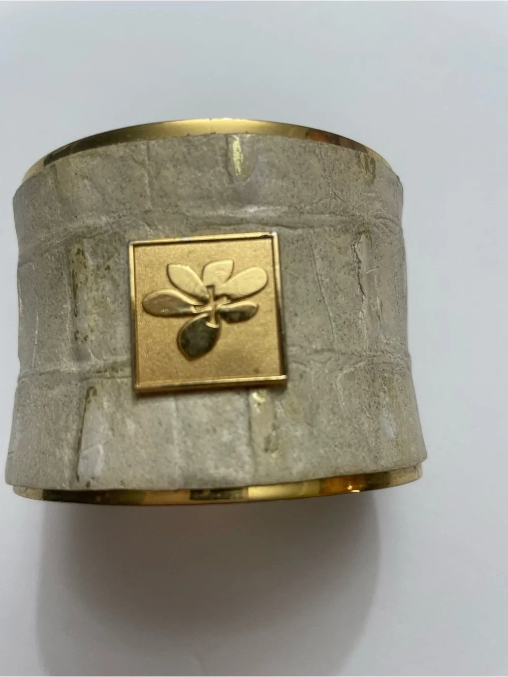 Vintage Brahmin Rare Orchid Logo Croc Embossed Leather Cuff Bracelet